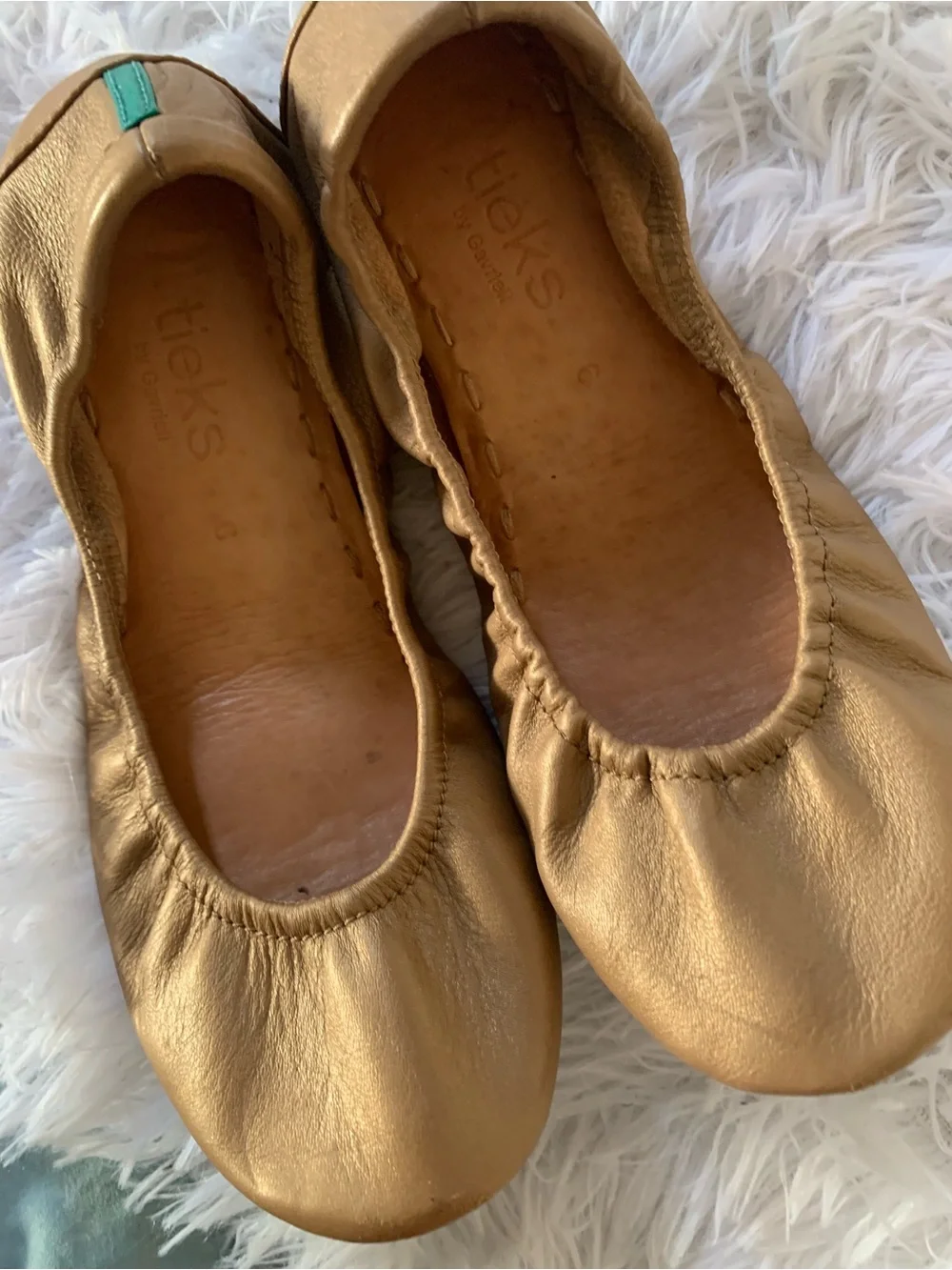 Tieks Metallic Gold Ballet Flats with Teal Soles golden glitz